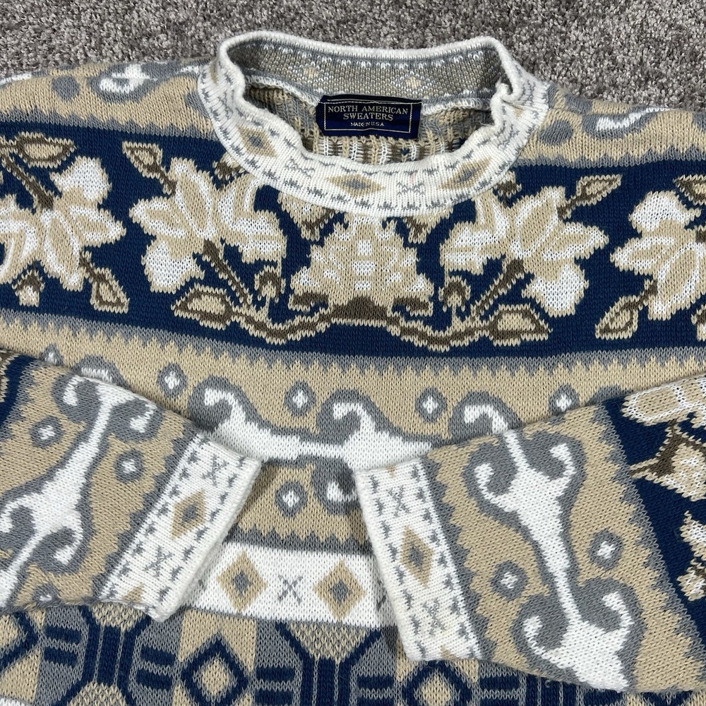 Vintage 90s North American Fair isle Cotton Blend Crewneck Sweater Chunky USA